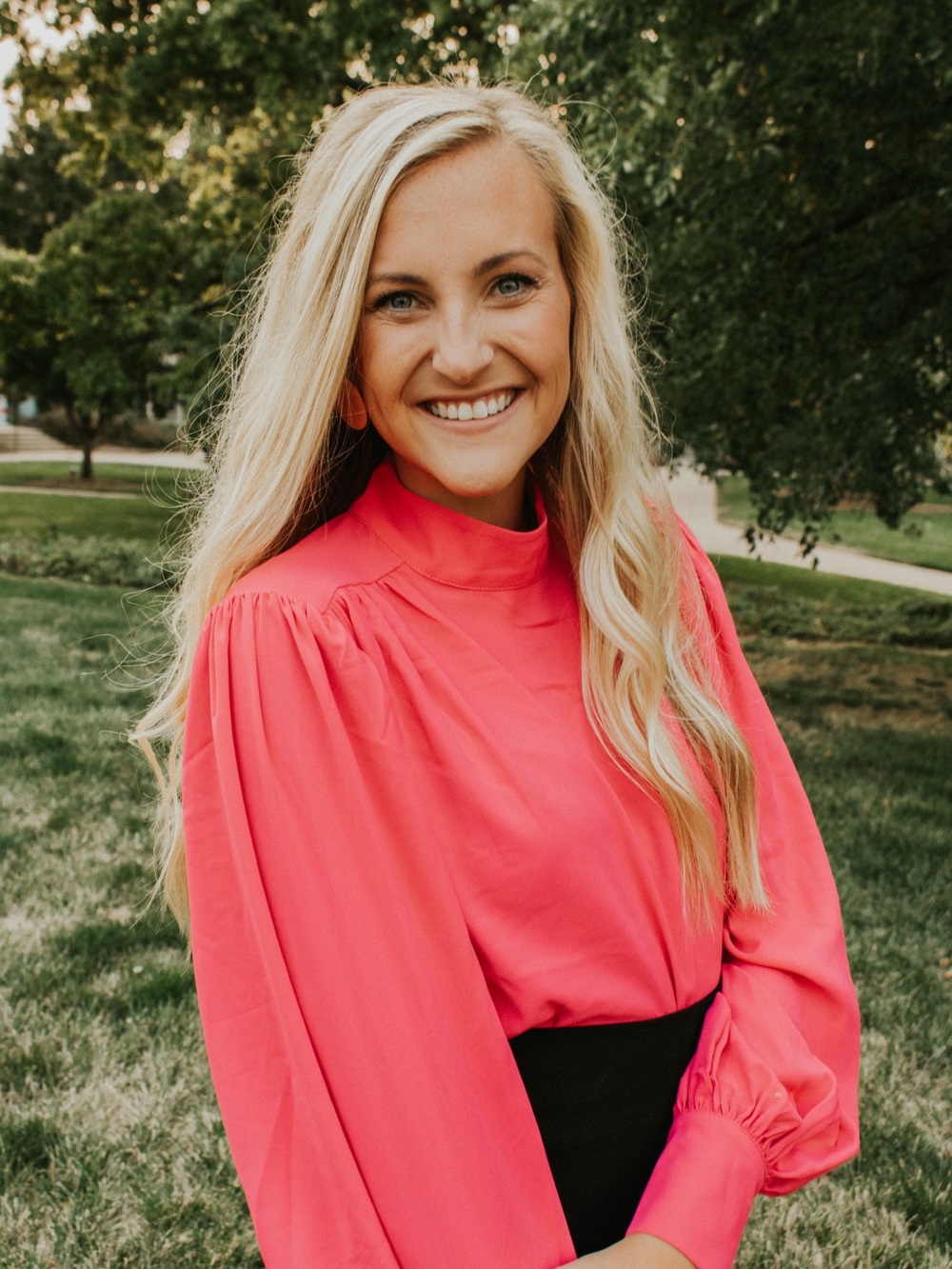 Express Hot Pink Mock-Neck Long-Sleeve Blouse